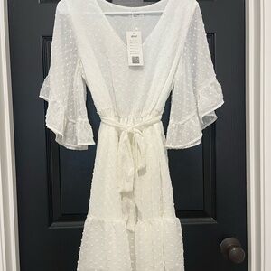 Altar'd State White V-Neck Flutter Sleeve Mini Dress